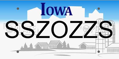 SSZOZZS Iowa License Plate