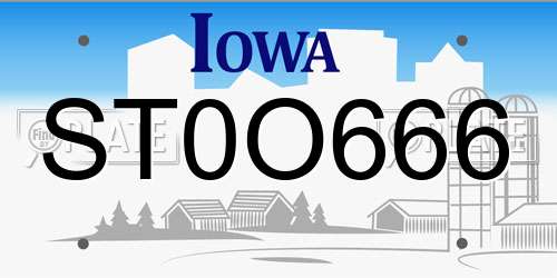 ST0O666 Iowa License Plate