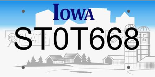 ST0T668 Iowa License Plate