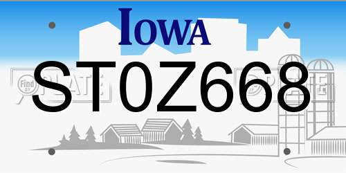 ST0Z668 Iowa License Plate