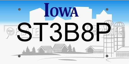ST3B8P Iowa License Plate