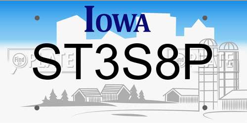 ST3S8P Iowa License Plate