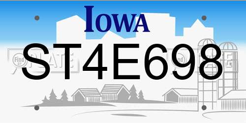ST4E698 Iowa License Plate