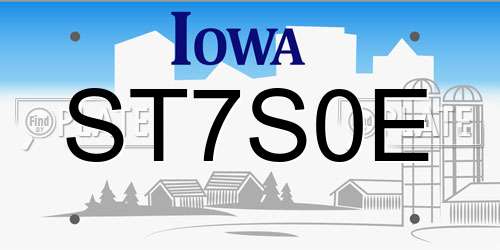 ST7S0E Iowa License Plate