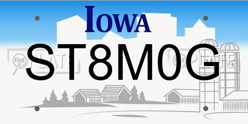 ST8M0G Iowa License Plate