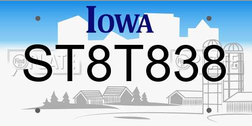 ST8T838 Iowa License Plate