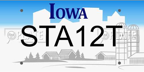 STA12T Iowa License Plate