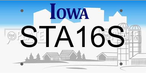 STA16S Iowa License Plate
