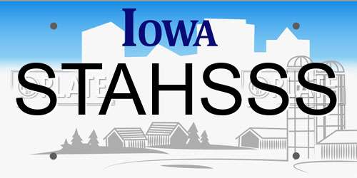 STAHSSS Iowa License Plate
