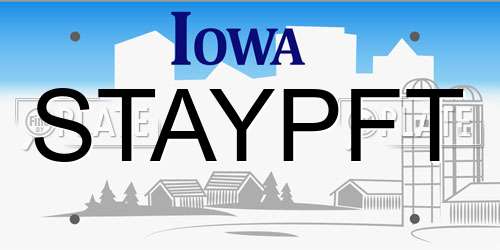 STAYPFT Iowa License Plate