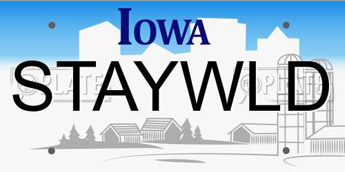 STAYWLD Iowa License Plate