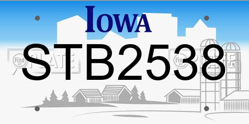 STB2538 Iowa License Plate