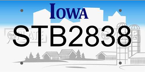 STB2838 Iowa License Plate
