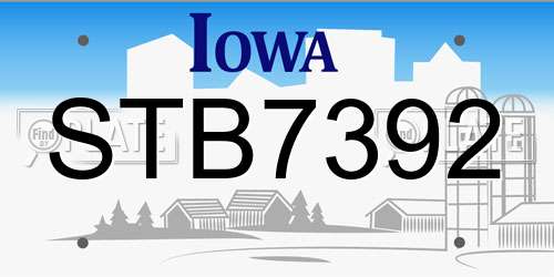 STB7392 Iowa License Plate