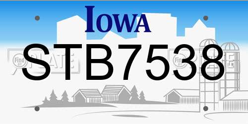 STB7538 Iowa License Plate