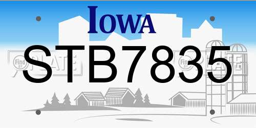 STB7835 Iowa License Plate