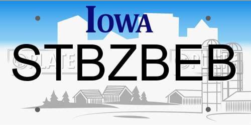 STBZBEB Iowa License Plate