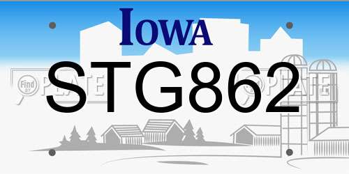 STG862 Iowa License Plate