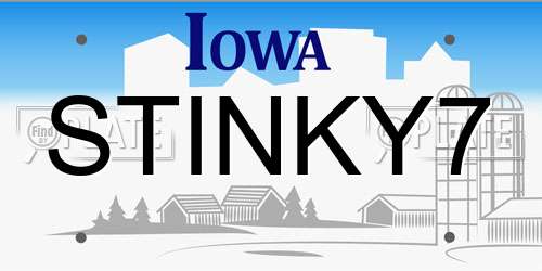 STINKY7 Iowa License Plate