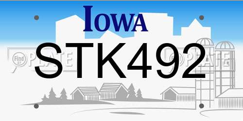 STK492 Iowa License Plate