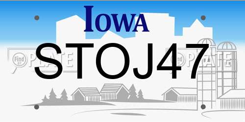 STOJ47 Iowa License Plate