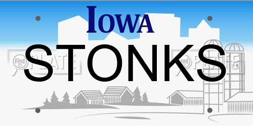 STONKS Iowa License Plate