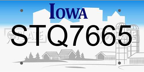 STQ7665 Iowa License Plate