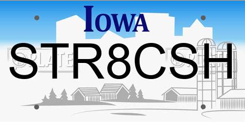 STR8CSH Iowa License Plate