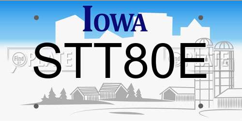 STT80E Iowa License Plate