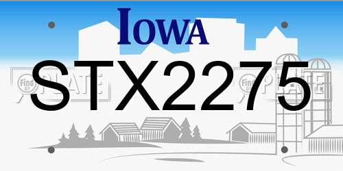 STX2275 Iowa License Plate