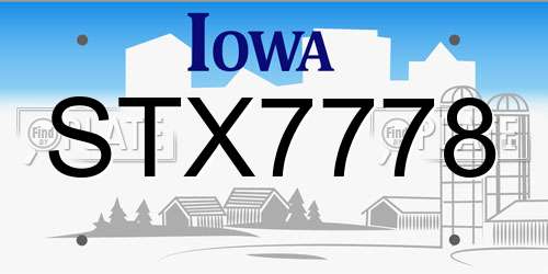 STX7778 Iowa License Plate