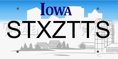 STXZTTS Iowa License Plate
