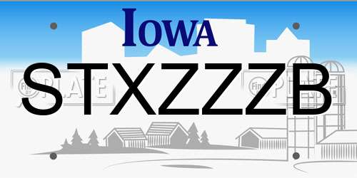 STXZZZB Iowa License Plate