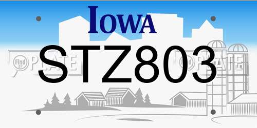 STZ803 Iowa License Plate