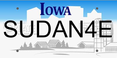SUDAN4E Iowa License Plate