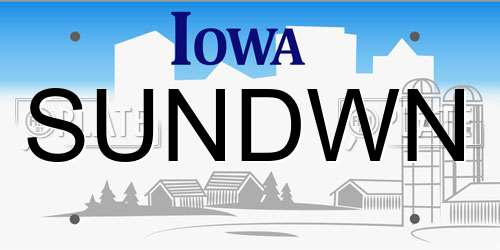 SUNDWN Iowa License Plate