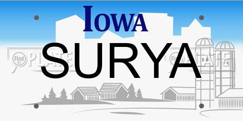 SURYA Iowa License Plate