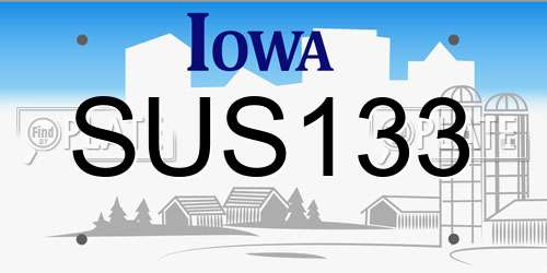 SUS133 Iowa License Plate