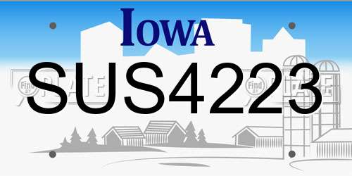 SUS4223 Iowa License Plate