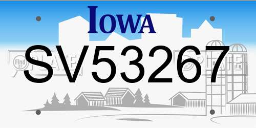 SV53267 Iowa License Plate