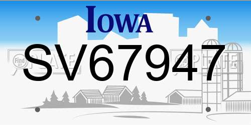 SV67947 Iowa License Plate