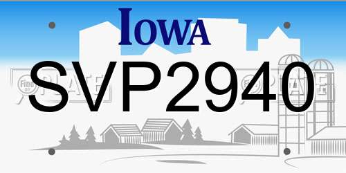 SVP2940 Iowa License Plate