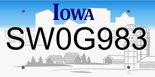SW0G983 Iowa License Plate