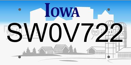 SW0V722 Iowa License Plate