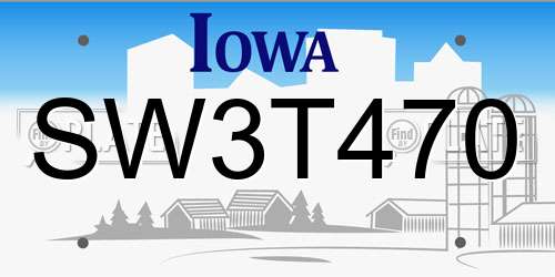 SW3T470 Iowa License Plate