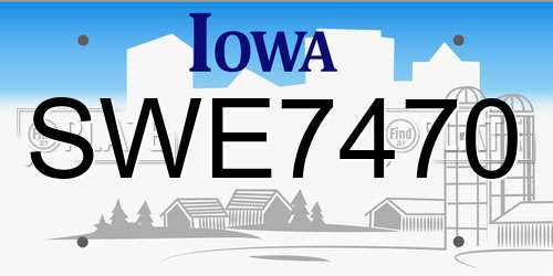 SWE7470 Iowa License Plate