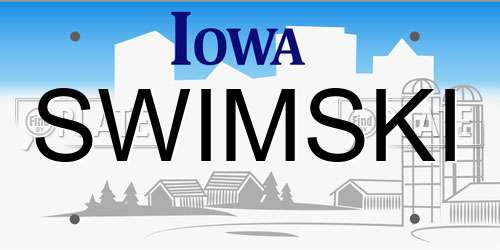 SWIMSKI Iowa License Plate