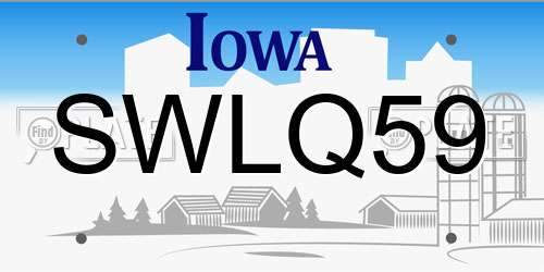 SWLQ59 Iowa License Plate