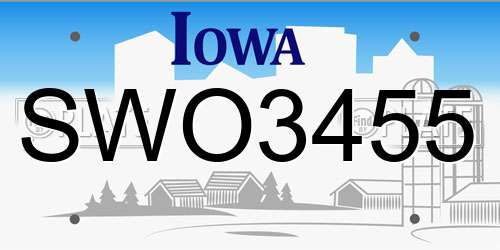 SWO3455 Iowa License Plate