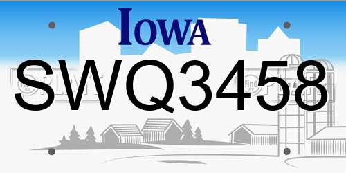 SWQ3458 Iowa License Plate